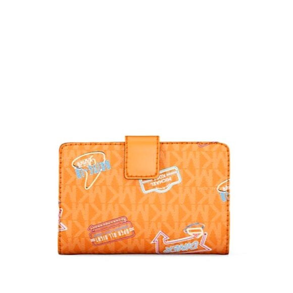 New Michael Kors Jet Set Printed Signature Logo Bi-Fold Medium Wallet Pop Orange - Picture 5 of 5